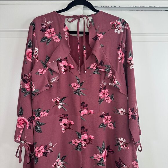 City Chic Burgundy Floral Ruffle Midi Dress - Picture 7 of 11